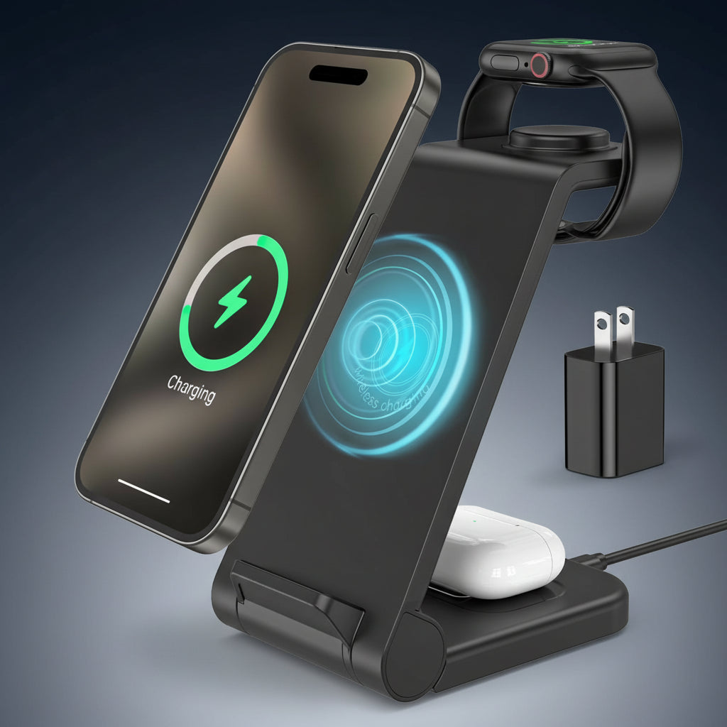 2025 3-in-1 Wireless Fast Charger - Travel Charging Station for iPhone 17-13, Apple Watch & AirPods - Perfect Gift for Home & Office