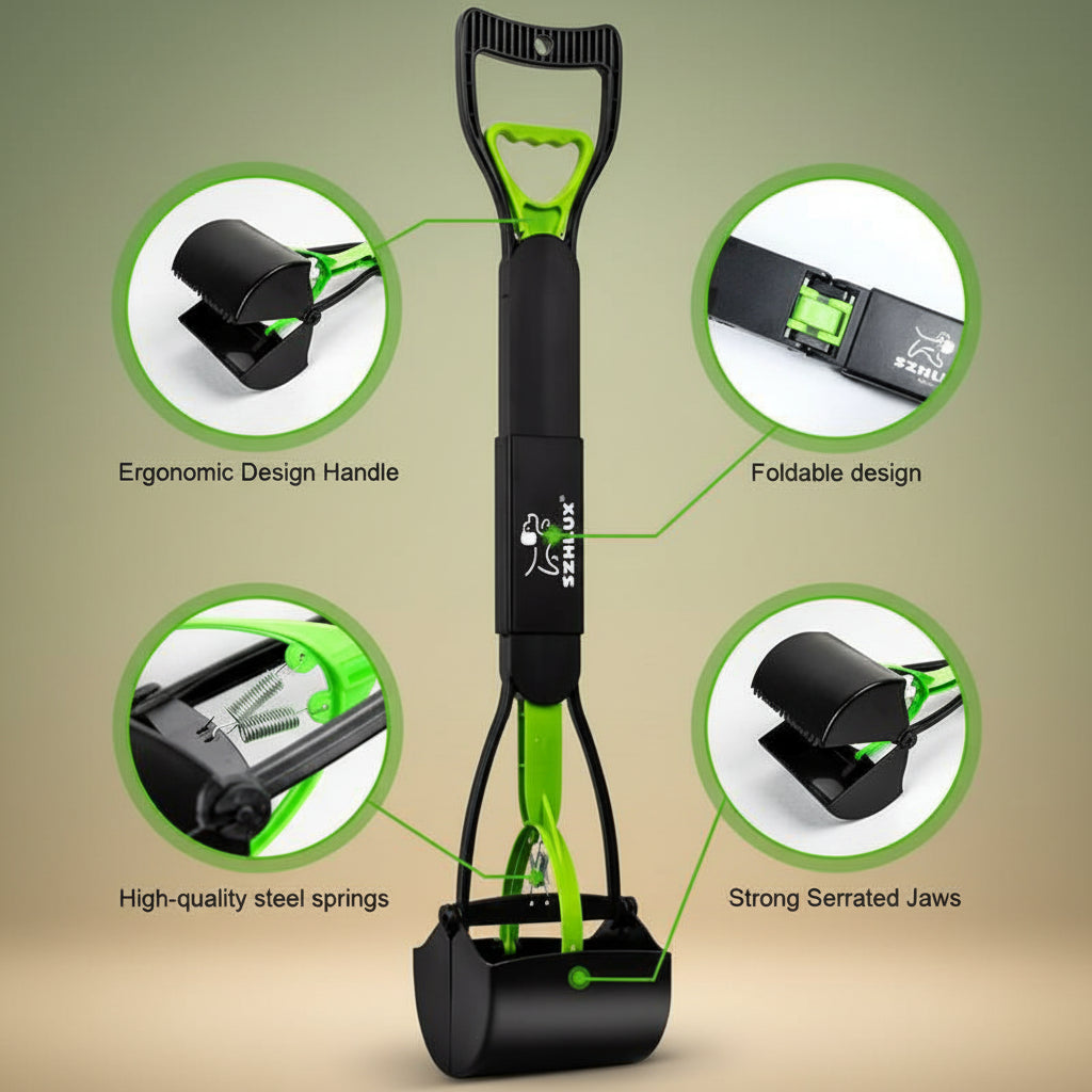 28" Heavy-Duty Foldable Dog Pooper Scooper - Unbreakable, Easy-to-Use for Grass, Gravel & Outdoor Cleanup