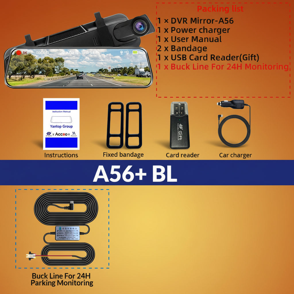 3K+2.5K DVR Mirror for 10"Dash Cam Recorder Optional Rear Camera Night Vision Hisllicon Chip GPS WIFI 24H Parking Monitor