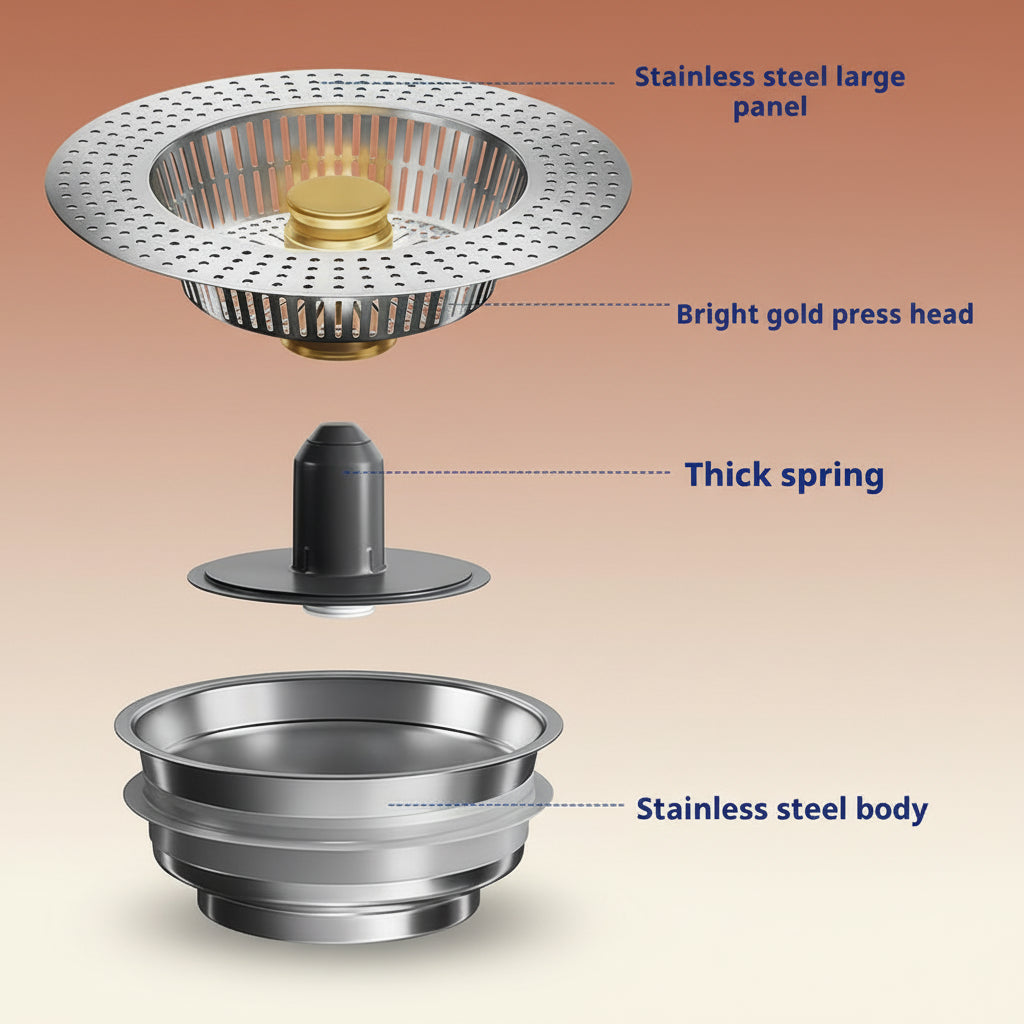 3 in 1 Kitchen Sink Drain Strainer,Universal Stainless Steel Kitchen Sink Stopper, Pop up Anti-Clogging for 3-1/2 Inch US Standard Sink Drain Strainer