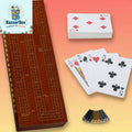 3 Player Wood Cribbage Set - Easy Grip Pegs and 2 Decks of Cards inside of Board - Walnut Stained