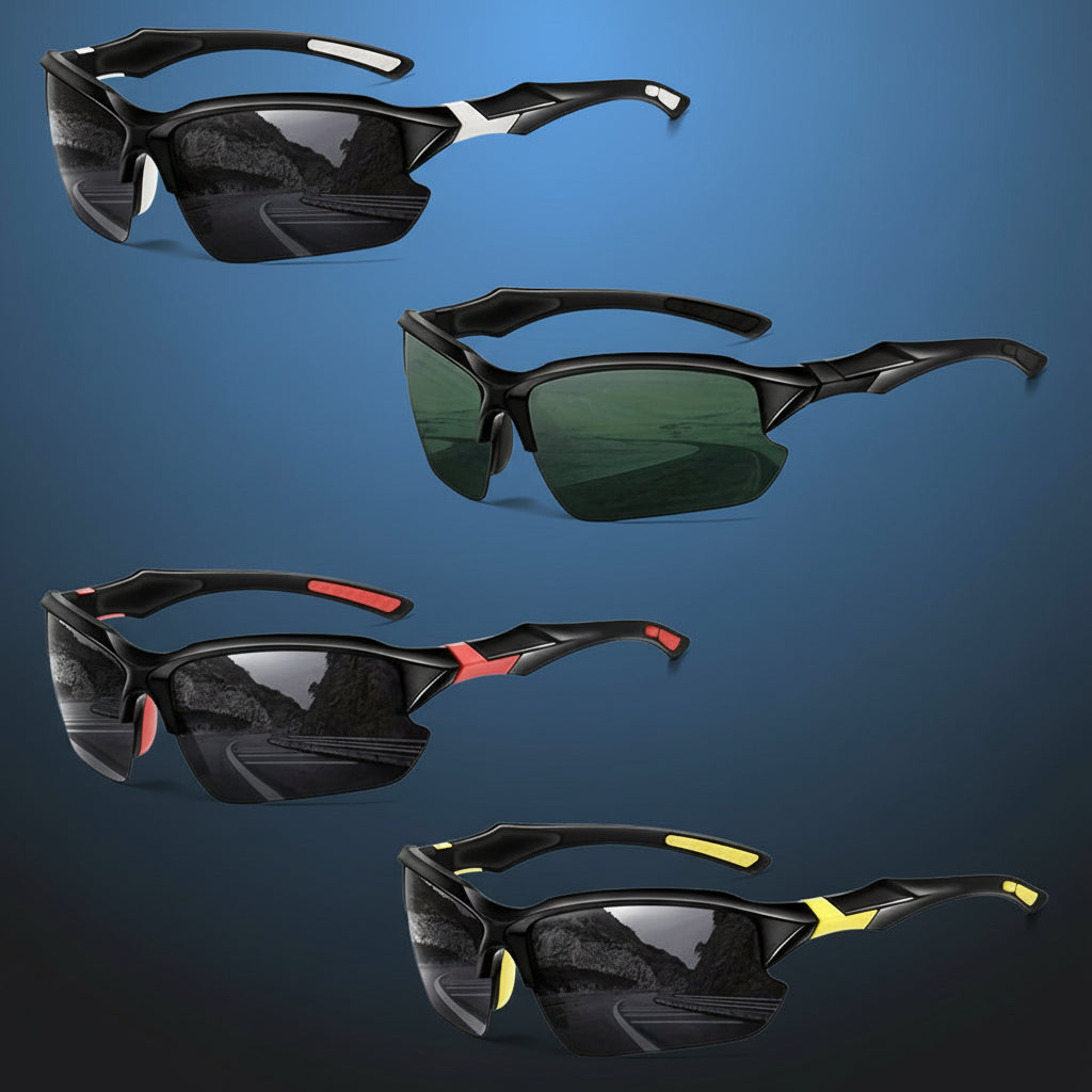 4-Pack Polarized Sports Glasses for Men and Women - Windproof Outdoor Eyewear for Baseball, Running, Fishing, Golf, and Driving + LED Glowing Pumpkin Skull Party Rings for Ultimate Cosplay Fun!