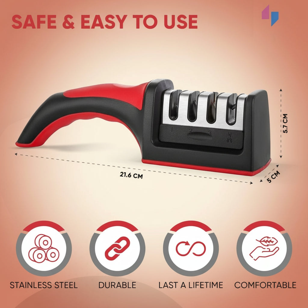 4-Stage Professional Kitchen Knife Sharpener - Knife Sharpener Helps Repair, Restore, Polish Blades and 4 Stage Sharpening Slots