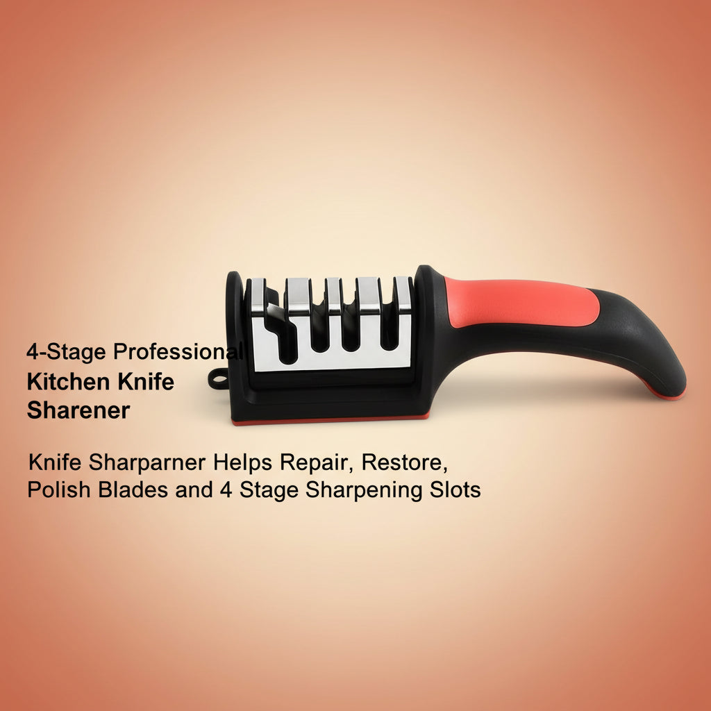 4-Stage Professional Kitchen Knife Sharpener - Knife Sharpener Helps Repair, Restore, Polish Blades and 4 Stage Sharpening Slots