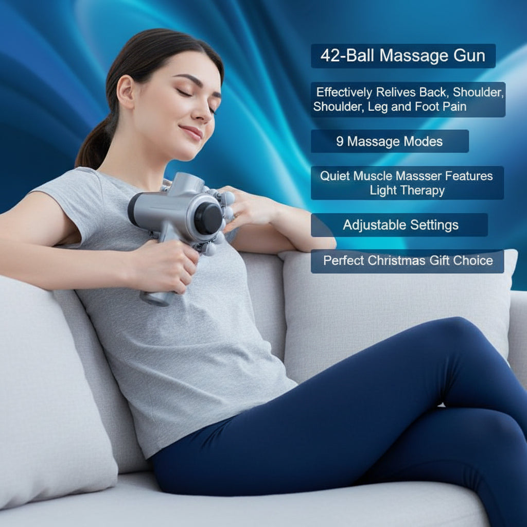 42-Ball Massage Gun 30-Level Intensity Adjustment 9 Massage Modes Effectively Relieves Back, Shoulder, Leg, and Foot Pain Quiet Muscle Massager Features Red Light Therapy Adjustable Settings Ideal for Daily Use Perfect Christmas Gift Choice