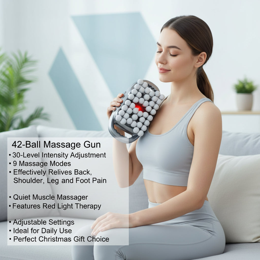 42-Ball Massage Gun 30-Level Intensity Adjustment 9 Massage Modes Effectively Relieves Back, Shoulder, Leg, and Foot Pain Quiet Muscle Massager Features Red Light Therapy Adjustable Settings Ideal for Daily Use Perfect Christmas Gift Choice