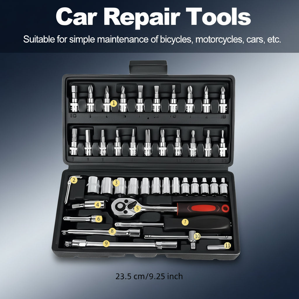 46/53Pcs 1/4 Inch Drive Socket Ratchet Wrench Set, with Bit Socket Set Metric and Extension Bar for Auto Repairing and Household, with Storage Case,Gift for Man,Husband,Springtok Tool Box Hardware