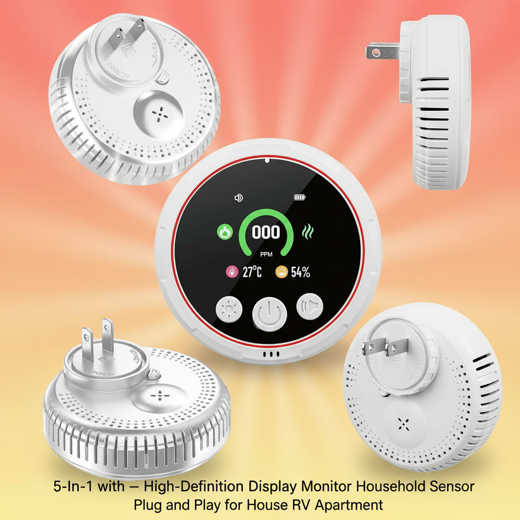5-In-1 with High-Definition Display Monitor Household Sensor Plug and Play for House RV Apartment