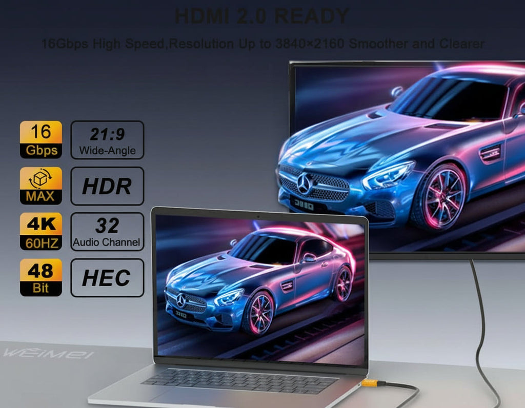 6 Feet 4K HDMI Cable 2.0 HDMI Cord Support 4K@60Hz UHD 2160P Ethernet 3D ARC with Gold-Plated Connector and Bare Copper Conductor