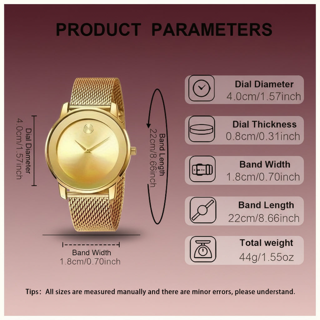 A Stylish Women'S Quartz Watch with a Mesh Strap - Featuring a Golden round Dial, Fashionable Zinc Alloy Strap and Case, a Casual Decorative Accessory, Perfect as a Ramadan Gift or a Present for Mom.