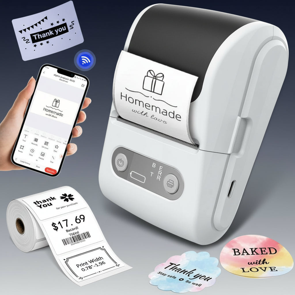 AIFRAME Label Maker with Tape Label Printer for Business Sticker Printer Compatible with 12-57Mm Width Labels Wireless Connectivity High-Speed Printing 1200Mah Battery for Office Home