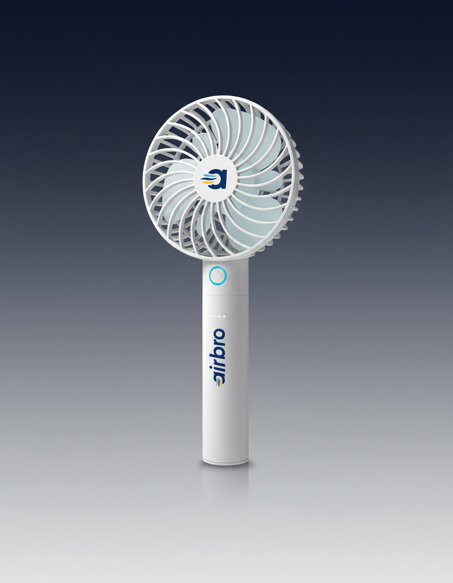 Airbro FHA-30 Handheld Portable Fan with 2600Mah Power Bank, 6-Blade Design, 3 Adjustable Speeds, and Charging Dock - Frosted White