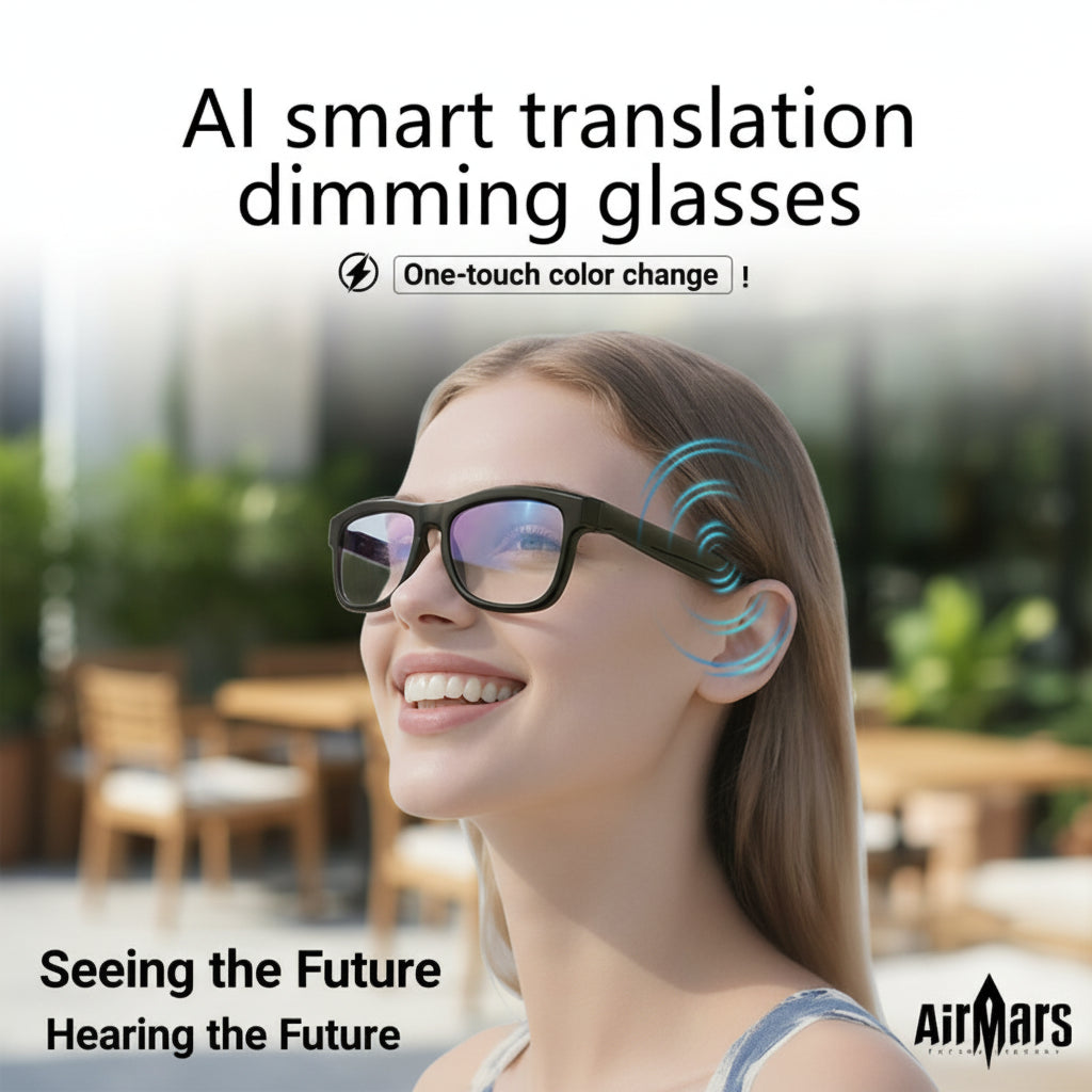 Airmars GV90AI Smart AI Translation Glasses with Bluetooth Headphones, Sliding Dimming & Color Changing Lenses, UV Protection, One-Touch Multi-Function Control, Easy-To-Use Wearable