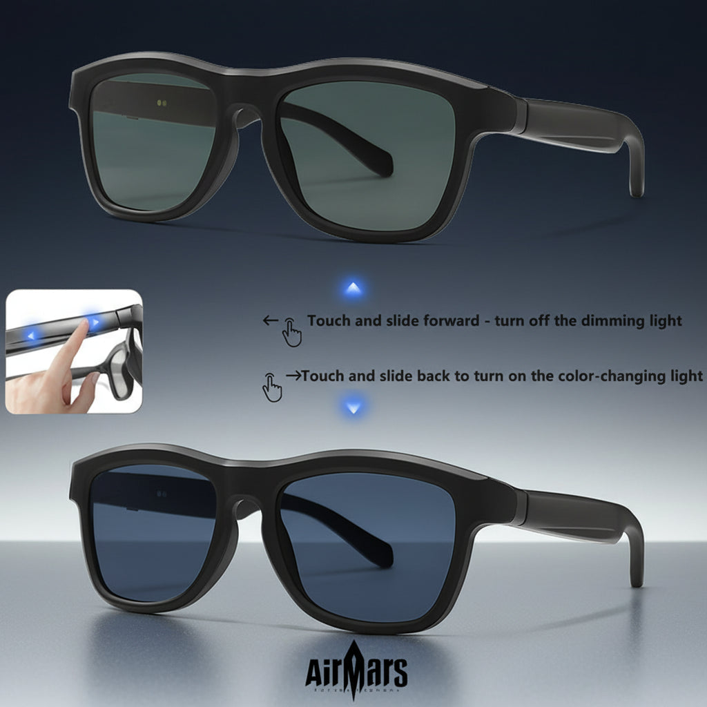 Airmars GV90AI Smart AI Translation Glasses with Bluetooth Headphones, Sliding Dimming & Color Changing Lenses, UV Protection, One-Touch Multi-Function Control, Easy-To-Use Wearable