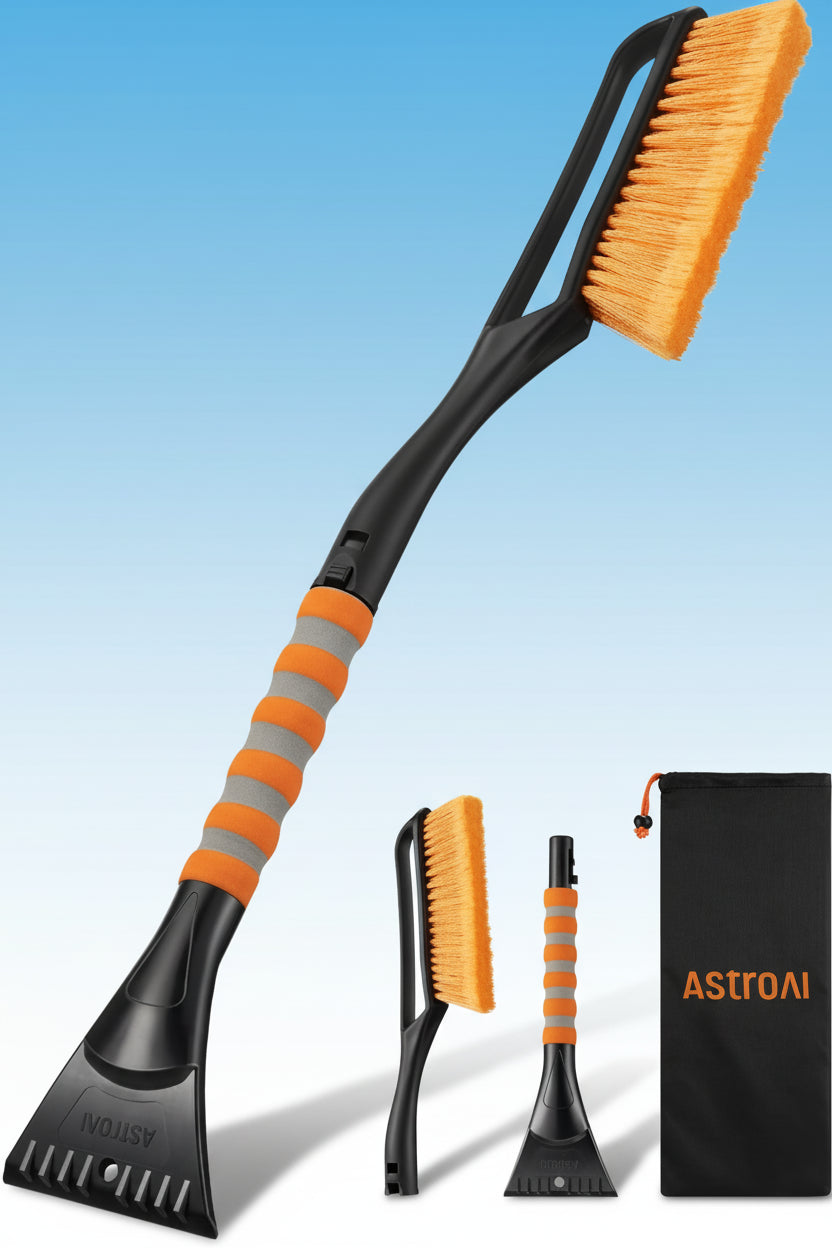 Astroai 27" Snow Brush and Ice Scrapers for Car Windshield, Detachable Snow Scrapers with Ergonomic Foam Grip for Cars, Trucks, Suvs (Heavy Duty ABS, PVC Brush, Orange)