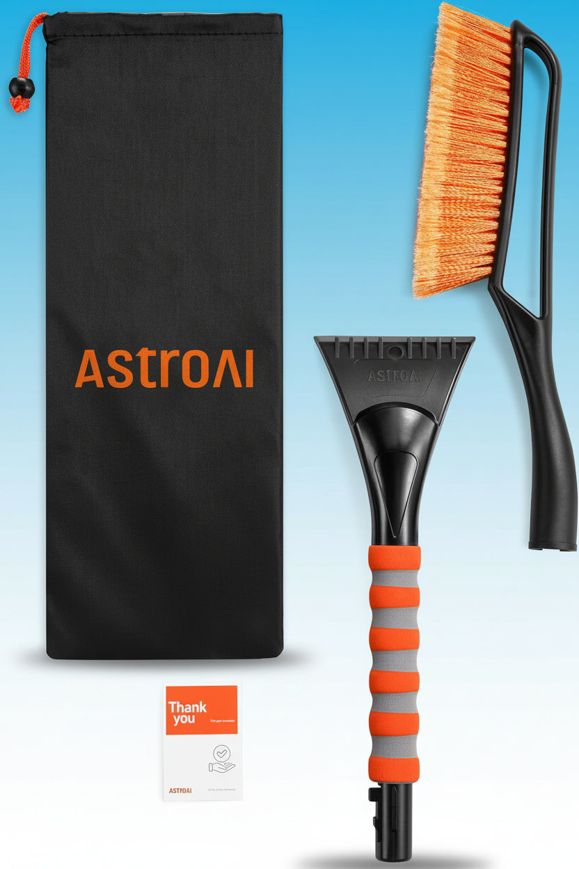 Astroai 27" Snow Brush and Ice Scrapers for Car Windshield, Detachable Snow Scrapers with Ergonomic Foam Grip for Cars, Trucks, Suvs (Heavy Duty ABS, PVC Brush, Orange)