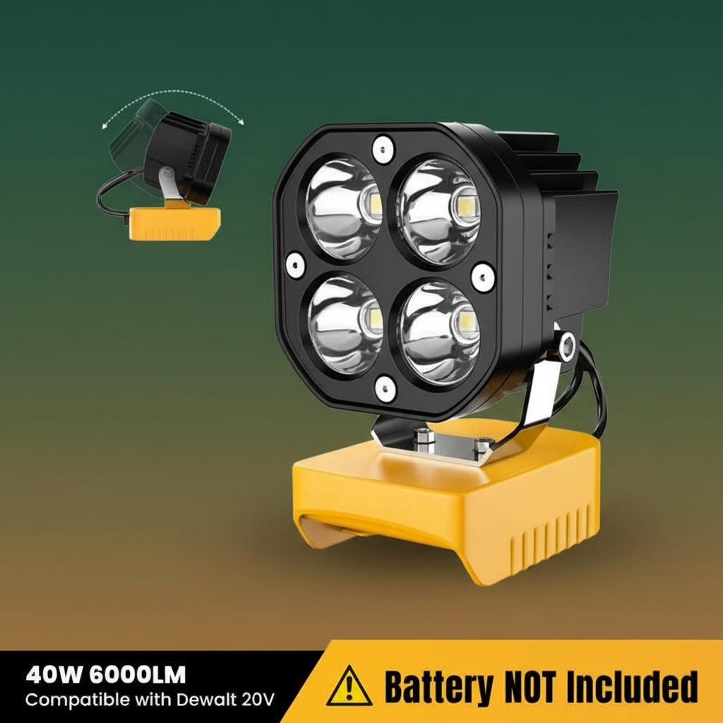 Azocek 18V Cordless LED Work Light – 40W 6000LM Milwaukee Battery Compatible, Adjustable Floodlight for Camping, Construction, Auto Repair & Outdoor Use