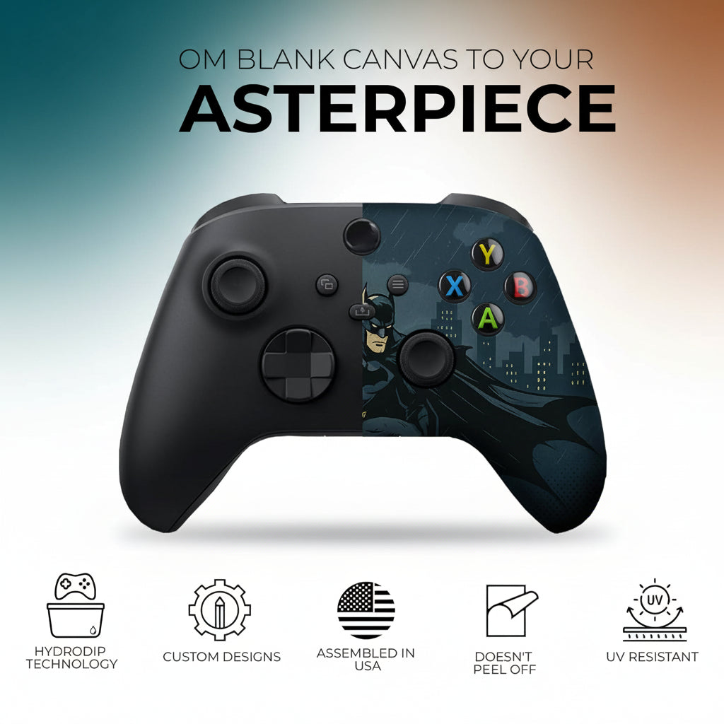 Battman Gottham Guarrdian Custom X-Box Controller Wireless Compatible with X-Box One/Series X/S Customized in USA with Permanent HYDRO-DIP Printing (NOT JUST a SKIN) (MODDED)