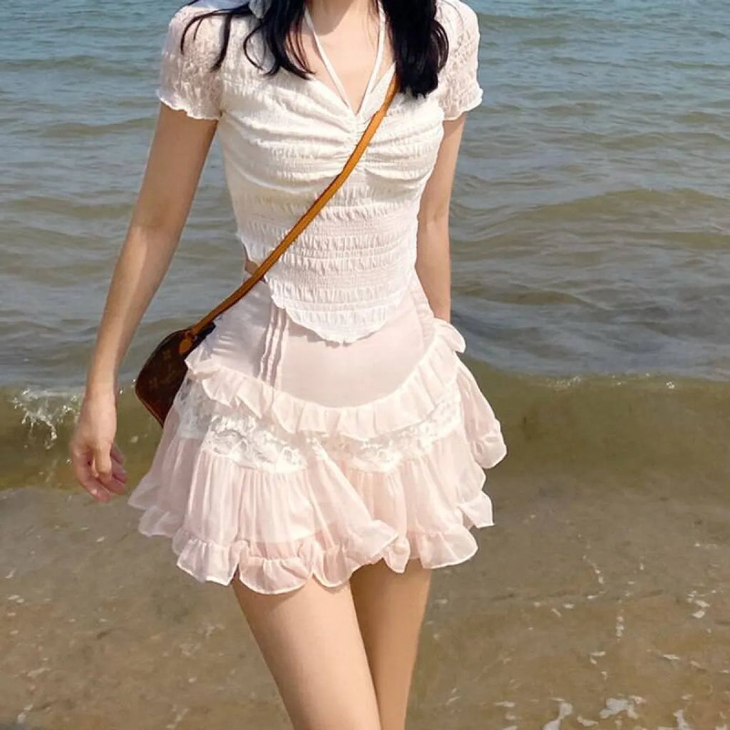 Angelic Lace Ruffle Mini Skirt