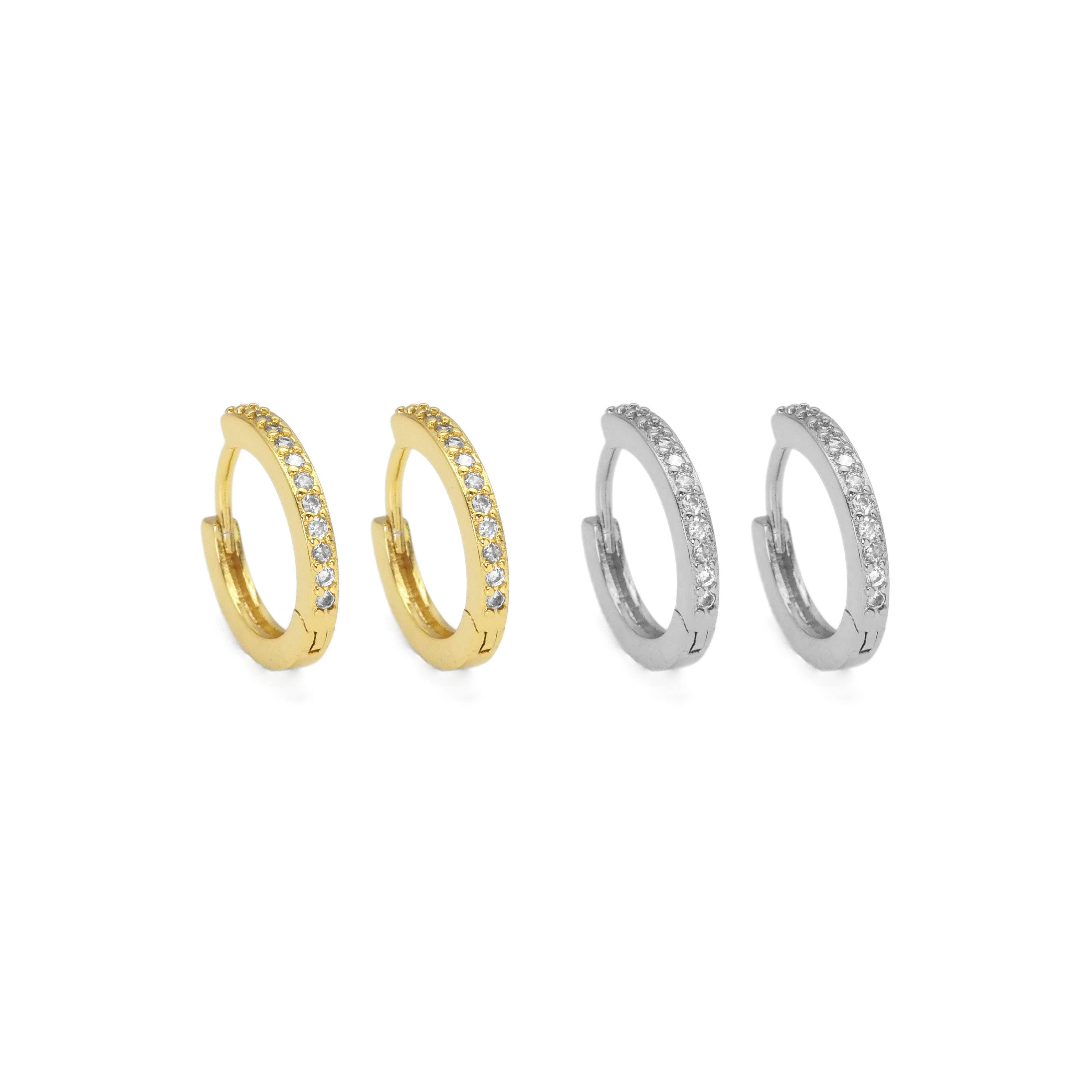 Gold Silver CZ Round Huggie Hoop Earrings, Sku#ML54