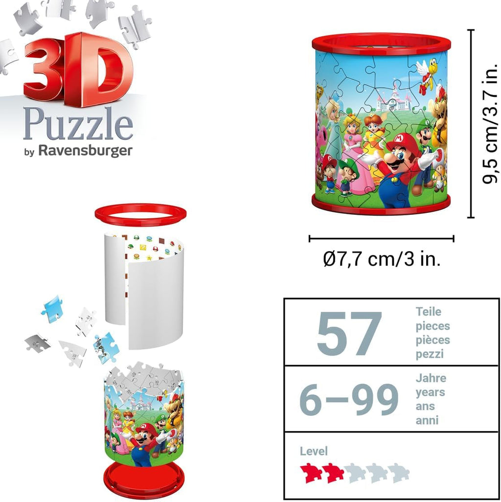 Ravensburger - Super Mario Pencil Cup - 3D Jigsaw Puzzle - Buildable Desk Organizer Featuring Iconic Mario Graphics - 54 Sturdy Plastic Pieces - Premium Quality - Fun for Kids & Adults