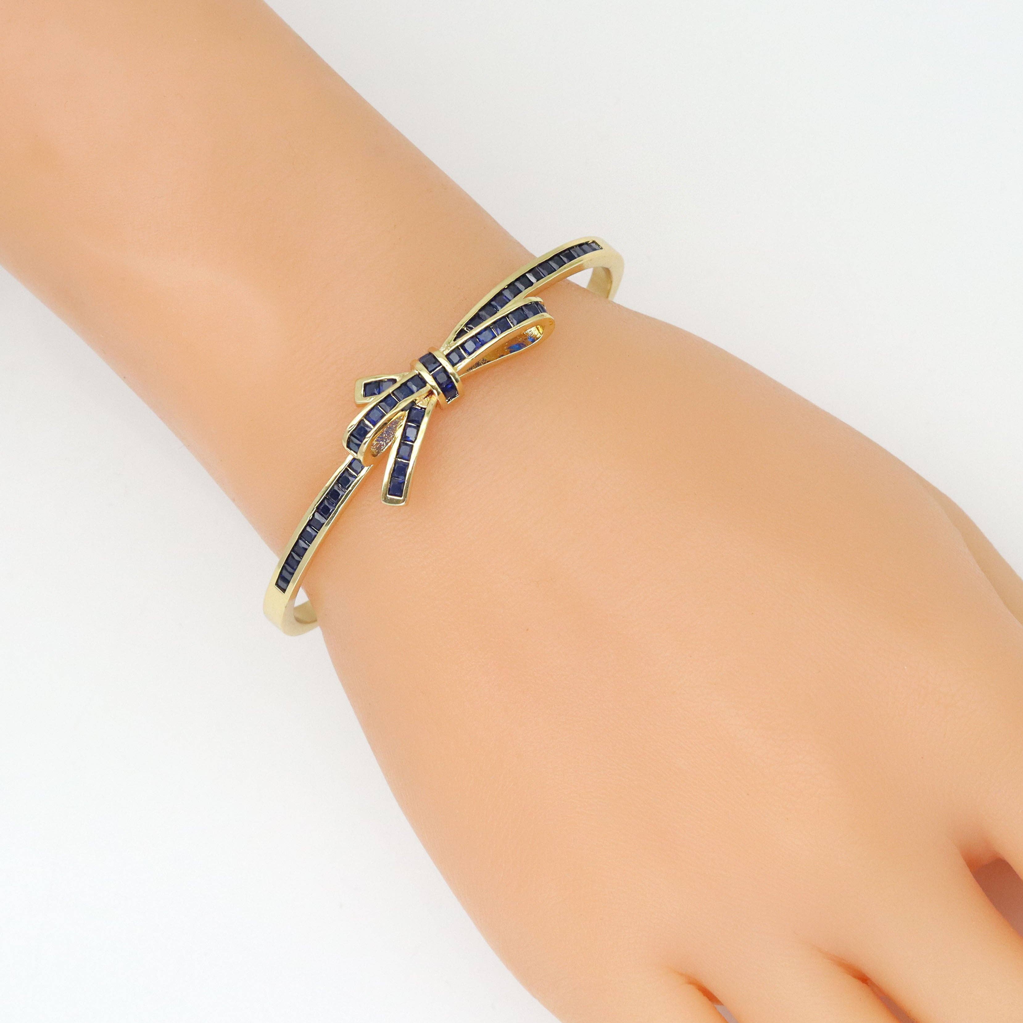 Baguette Cobalt CZ Gold Bow Knot Adjustable Bracelet, Sku#LX722