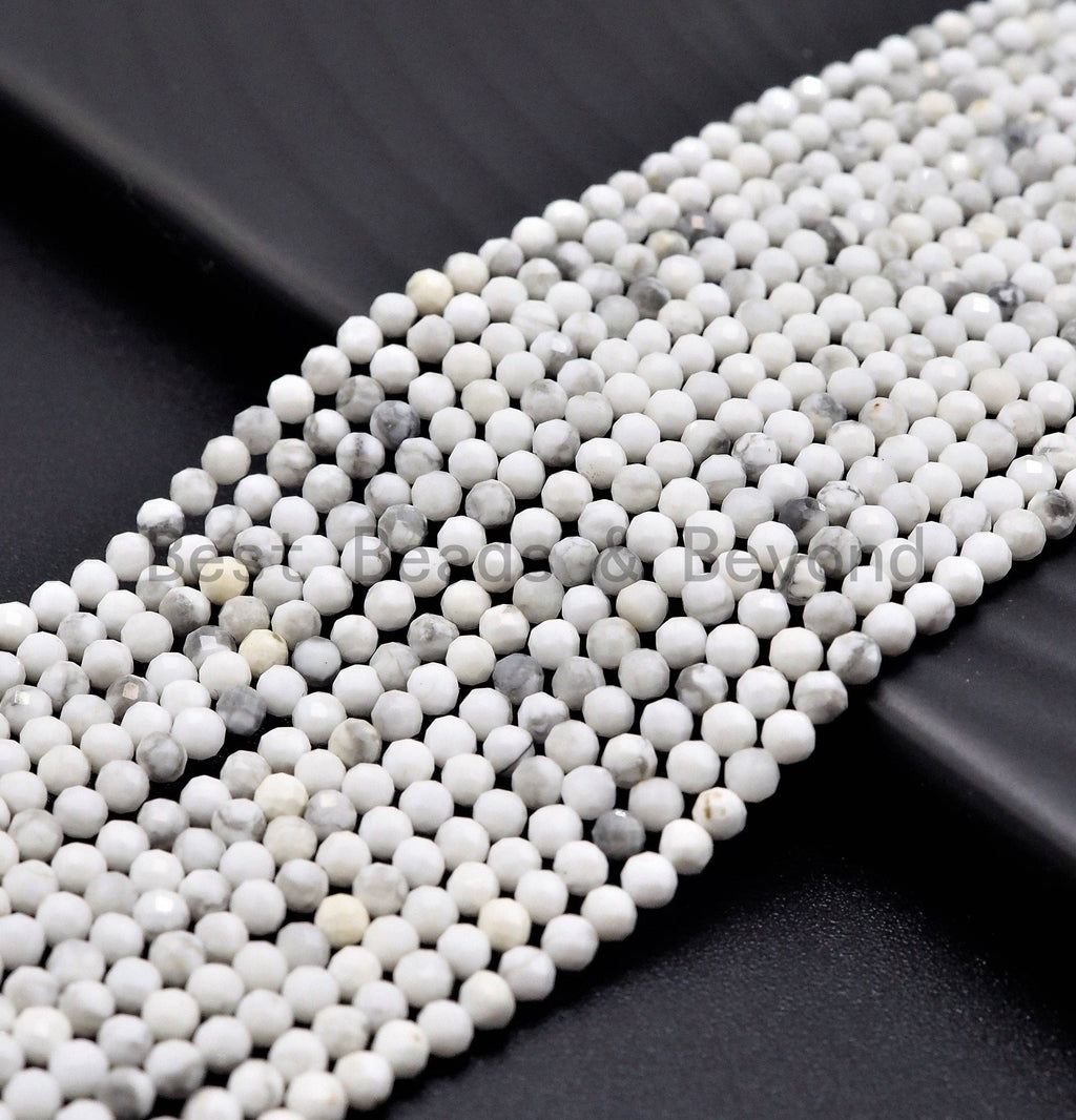 2mm/3mm Natural Faceted Round Howlite beads, Natural White G