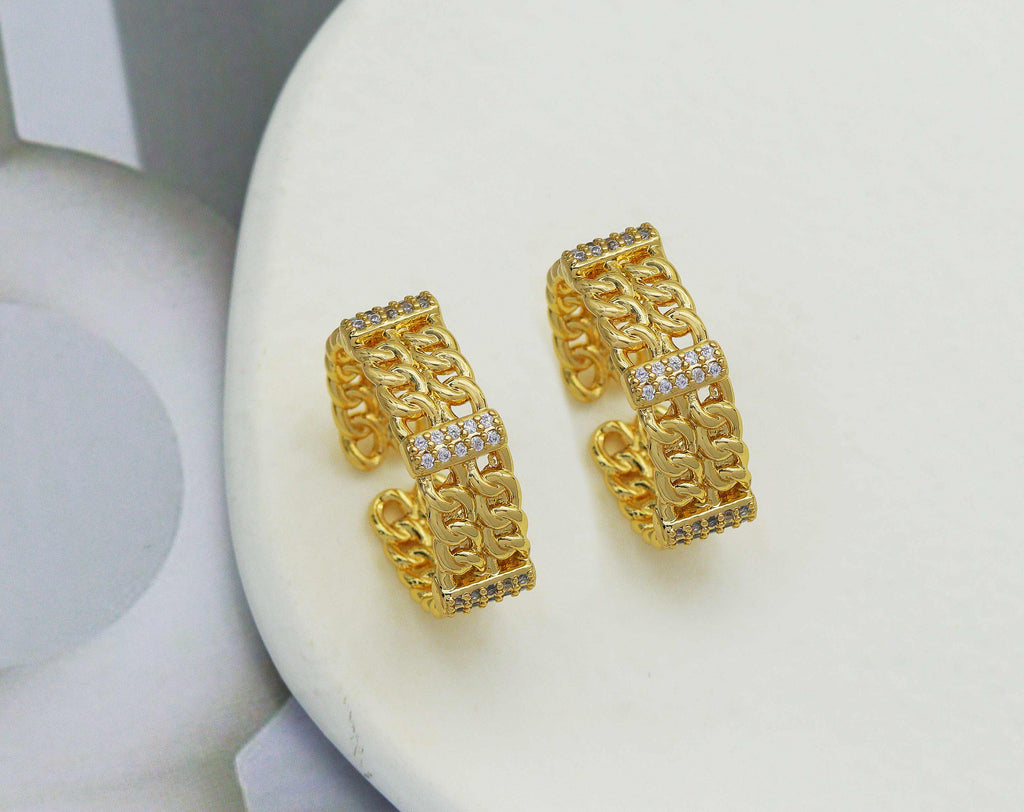 CZ Double Link Chain Shape Adjustable Ring, Sku#X334