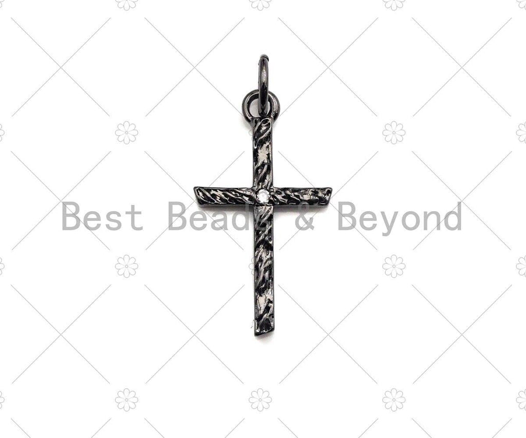 CZ Micro Pave Texturized Cross Shape Pendant/Charm, Cross Cubic Zirconia Pendant, Silver/Gold/Rose Gold/Black Tone, 11x20mm, Sku#Y279