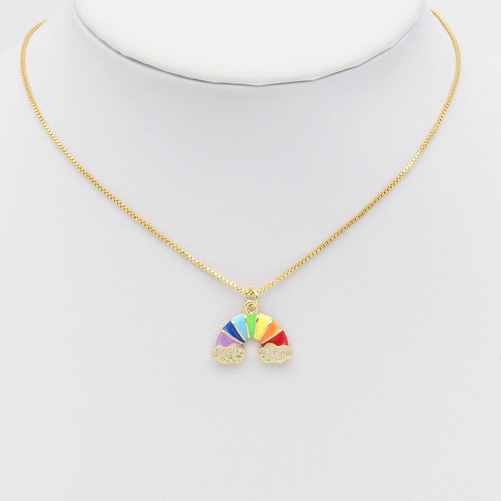 Colorful Enamel CZ Gold Rainbow Charm, Sku#LX234