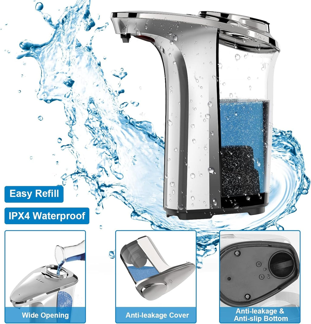 PZOTRUF Automatic Soap Dispenser, Touchless Dish Soap Dispenser 17Oz/500Ml with Infrared Sensor, 5 Adjustable Soap Dispensing Levels, Liquid Hand Dispenser for Bathroom Kitchen Sink (Silver)