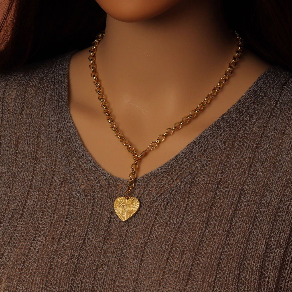 Gold Rolo Chain Heart Pendant Necklace, Sku#EF530