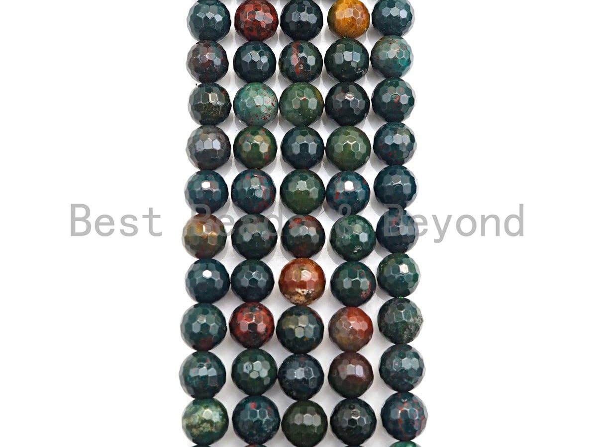 High Quality Natural Bloodstone Faceted Round Beads, 6mm/8mm/10mm/12mm Round Faceted Green Gemstone Beads, 15.5" Full Strand, sku#UA37