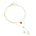 Gold Chain Red Heart White Mop Heart Pendant Necklace, Sku#E