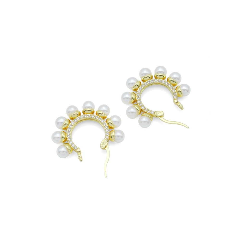 White Pearl CZ Around Hoop Earrings, Sku#A402