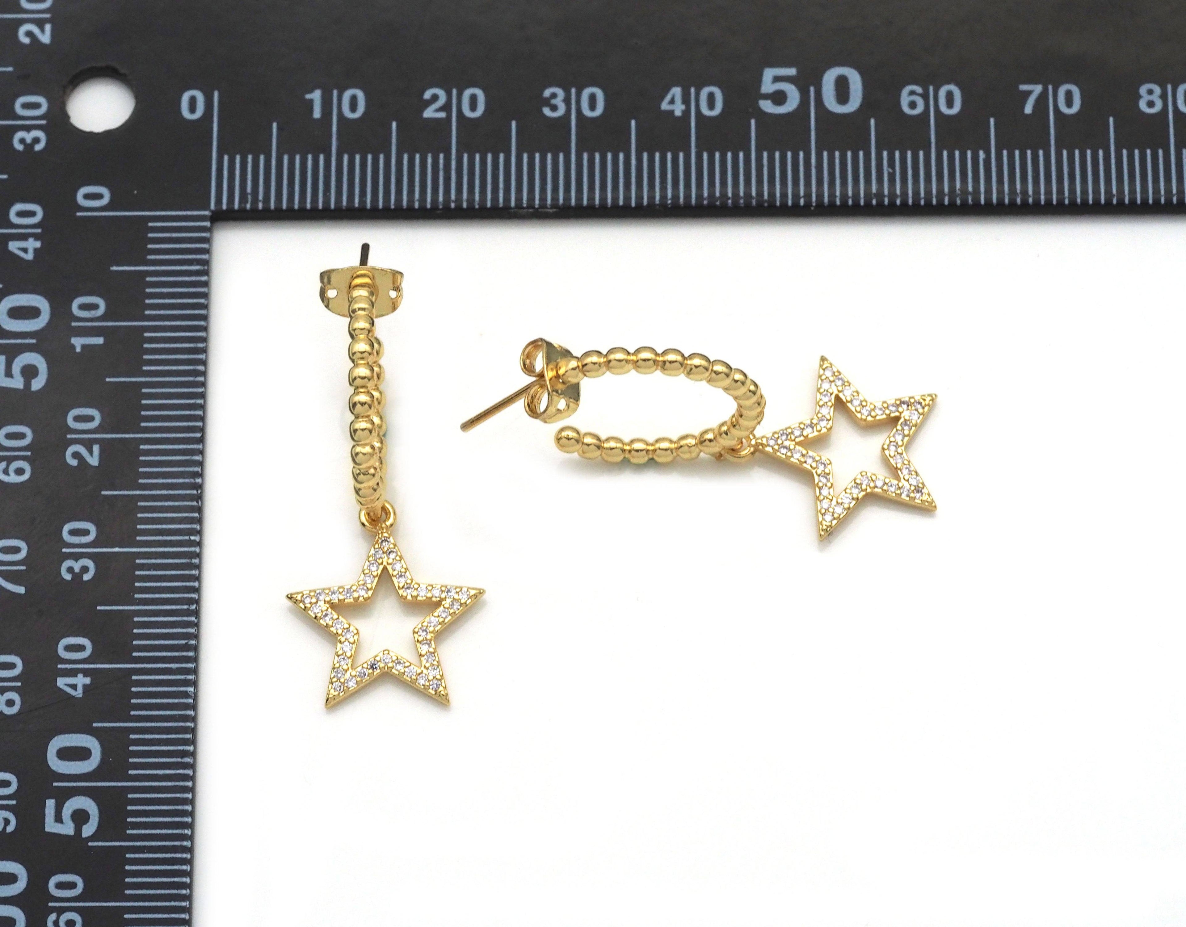 CZ Gold Five Point Star Earrings, Sku#LD363