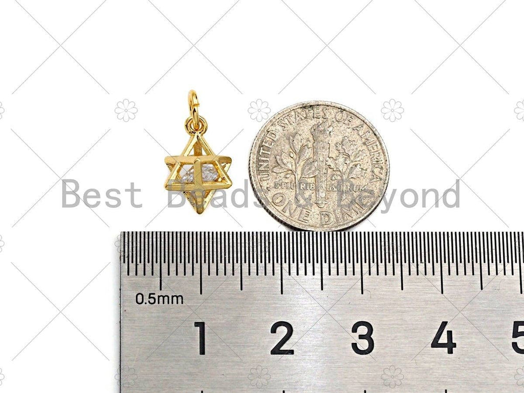 3D Gold Star With Big CZ Charms, Star Cage Pendant, Star Cage Necklace Bracelet Charms, 10x12mm, Sku#Y272