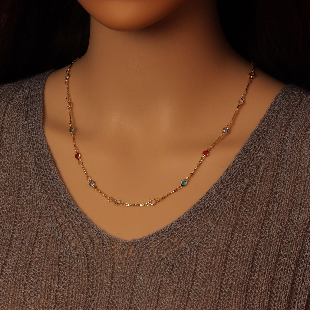 Colorful CZ Brass Wire Wrapped Gold Plated Chain by Yard- Link Findings, SKU#HX09