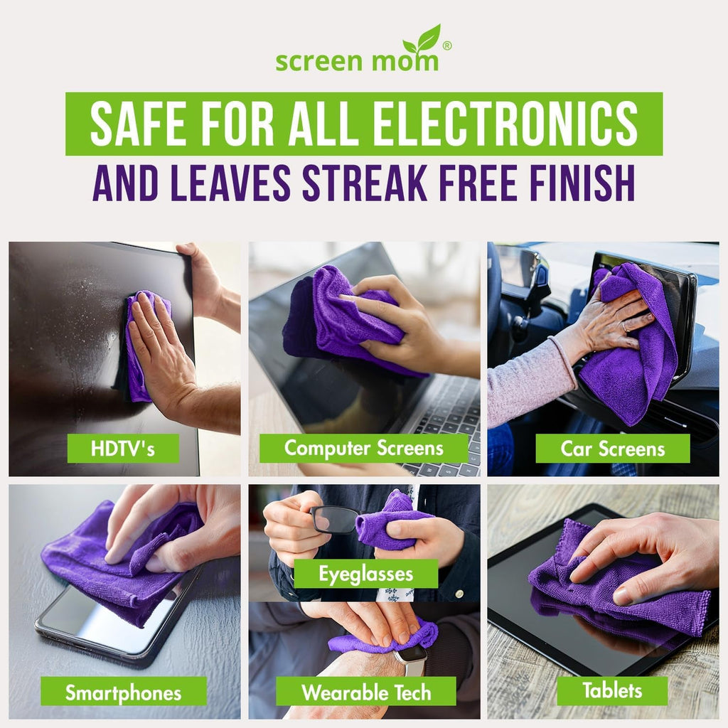 Screen Cleaner Spray and Microfiber Cloth 2-Pack (2X8Oz) by Screen Mom-Screen Cleaner Spray and Wipe for TV, Computer, Phone, Ipad, Car Screen Cleaning Kit Electronic Cleaner Spray
