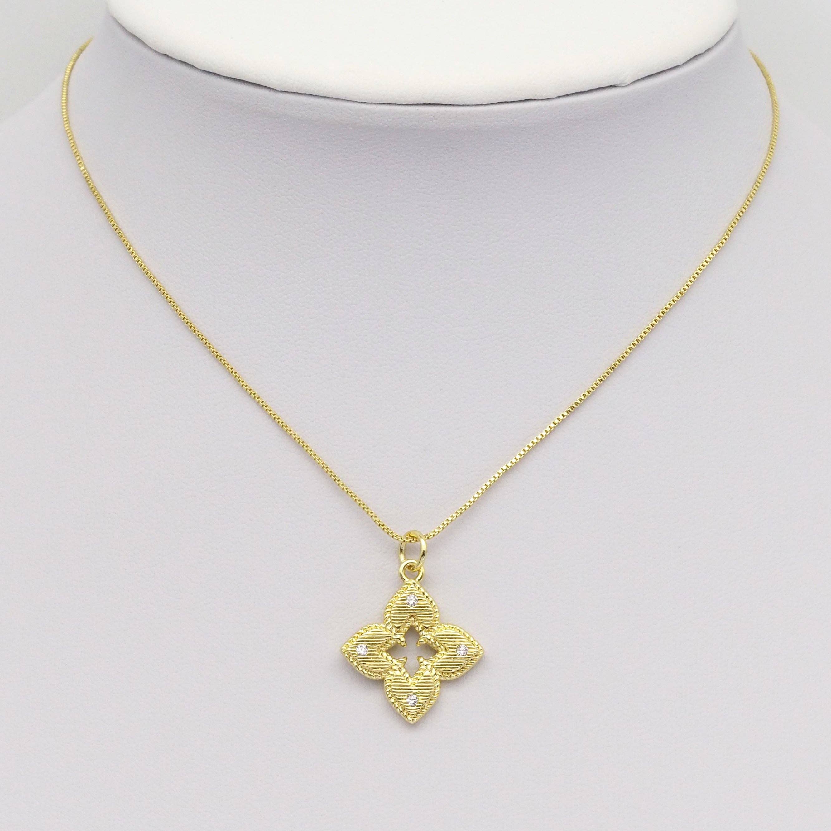 Clear CZ Gold Quatrefoil Flower Charm, Sku#LX366