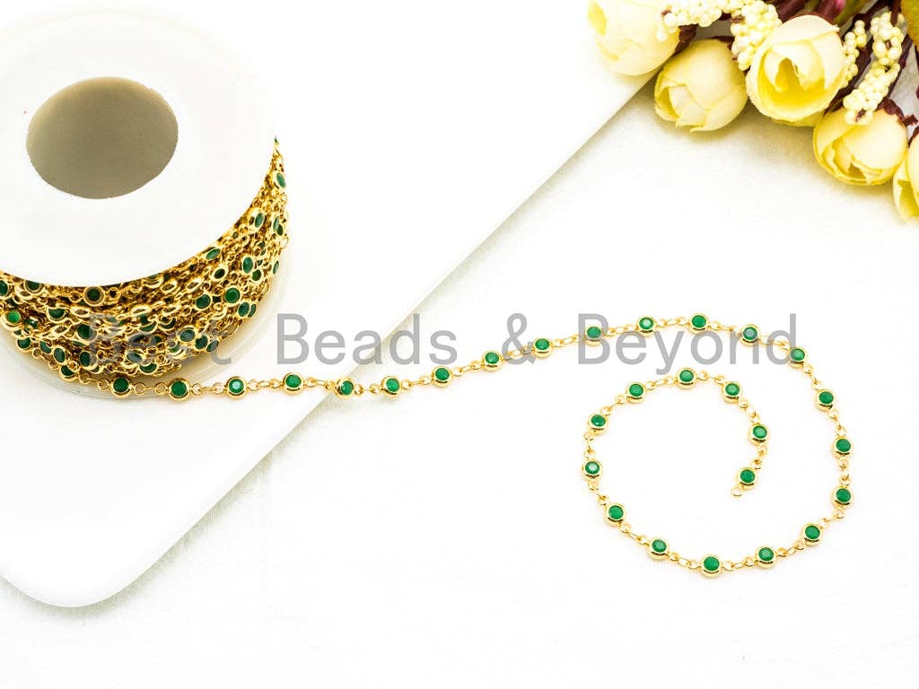 1 Foot/Yard-Green Beaded Chain-4mm/6mm/8mm Jade Gemstone Beads Chain-Gold Silver Gunmetal Plated Bezel Rosary Chain, Bezel Connector, sku#A1