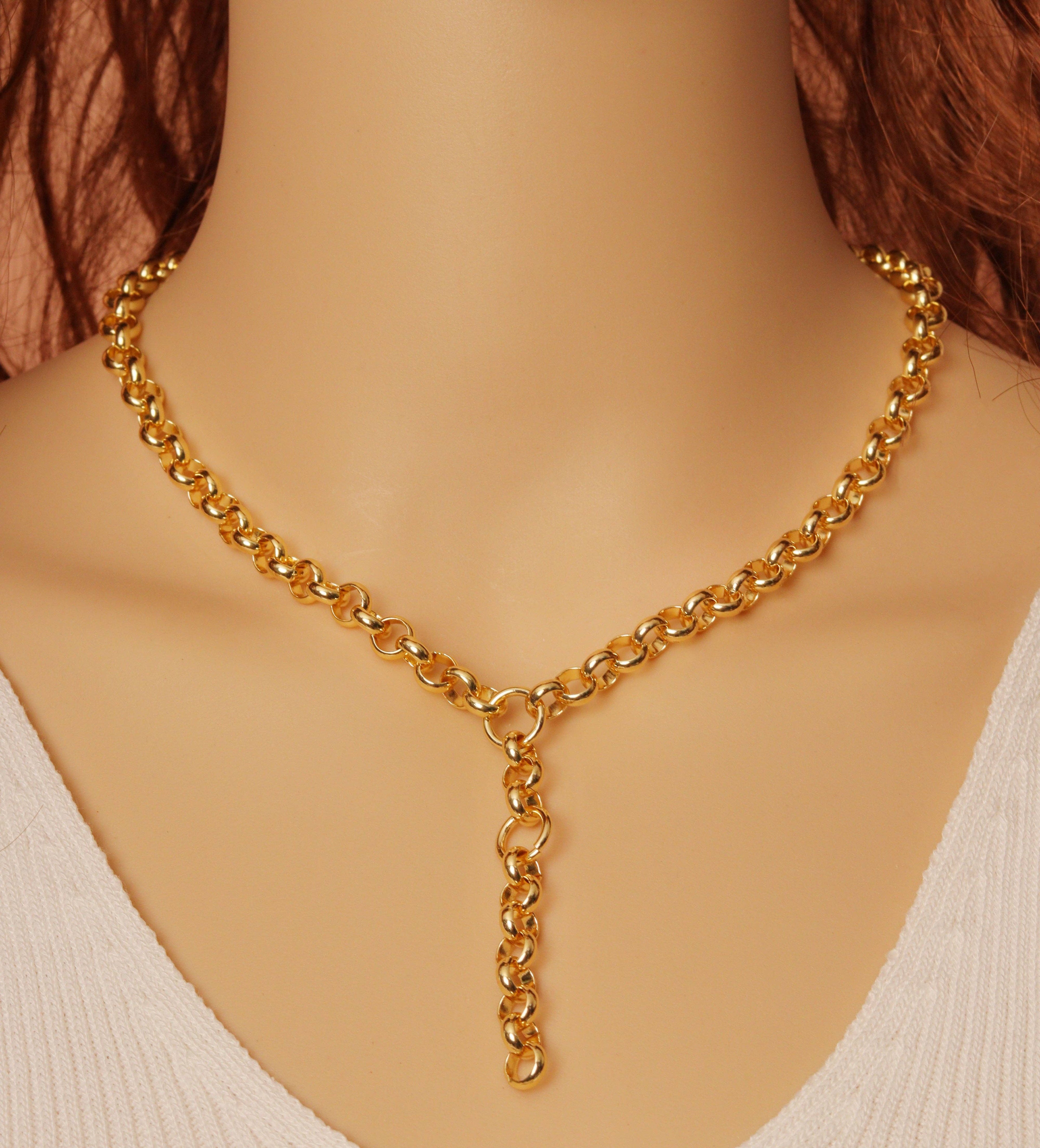 Gold Rolo Chain Drop Necklace, sku#EF258