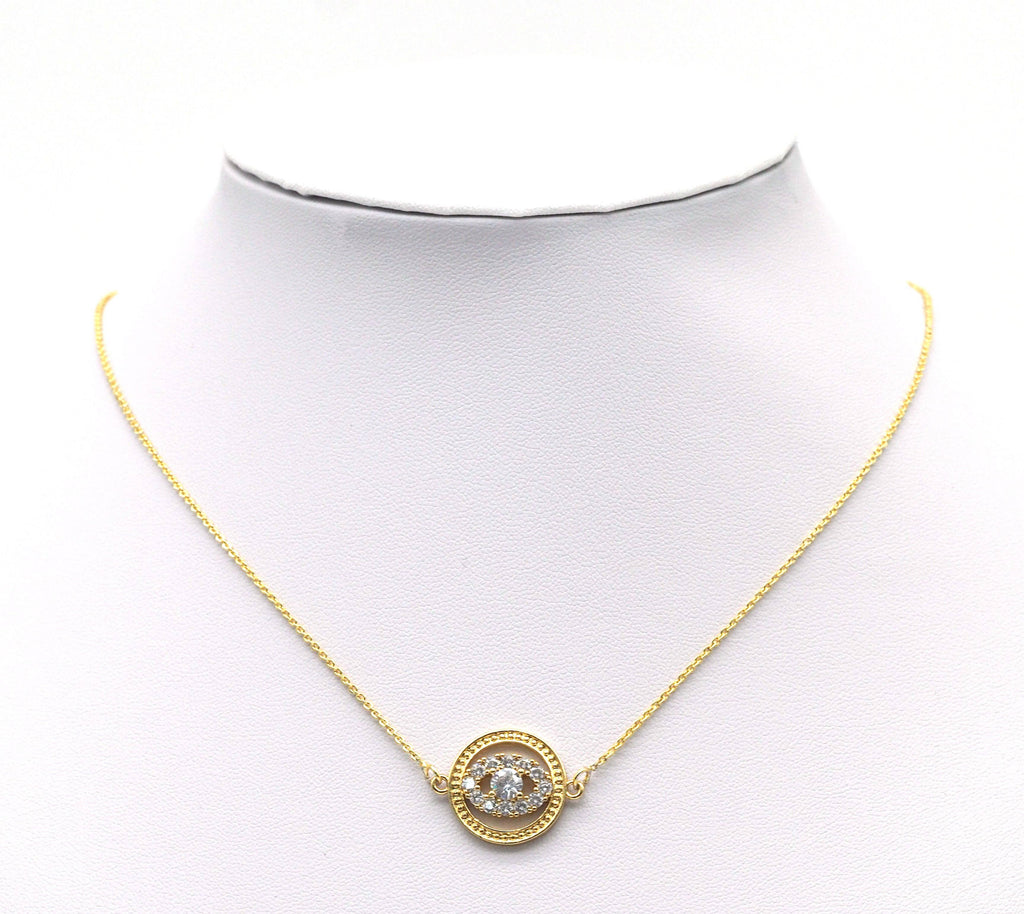 Big CZ Evil Eye Round Charm, Sku#LK665