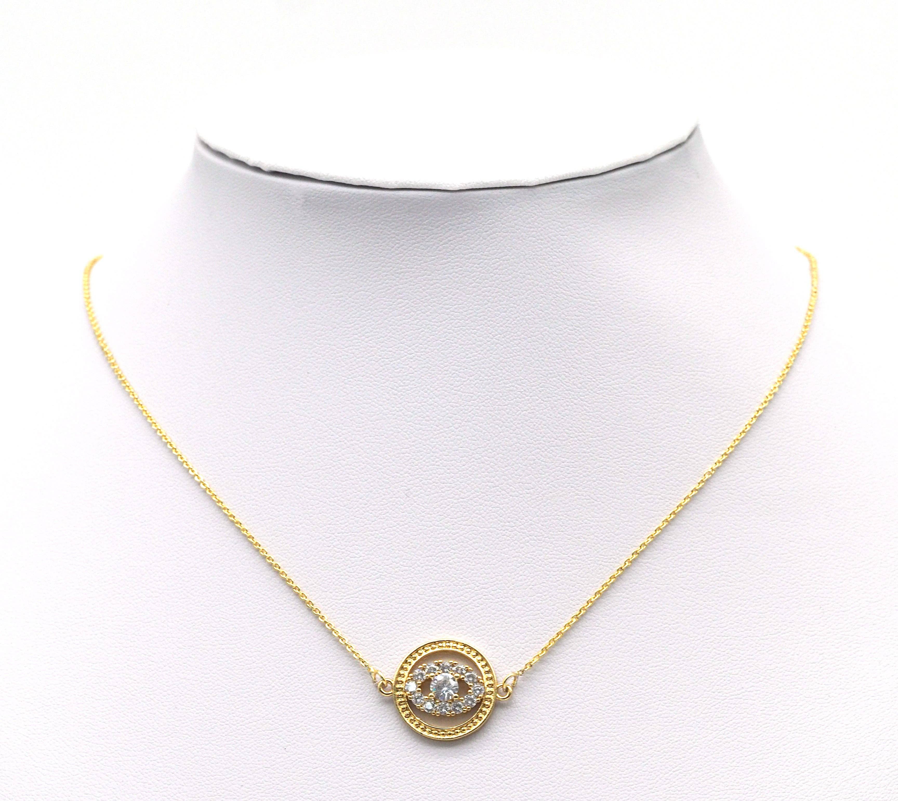 Big CZ Evil Eye Round Charm, Sku#LK665