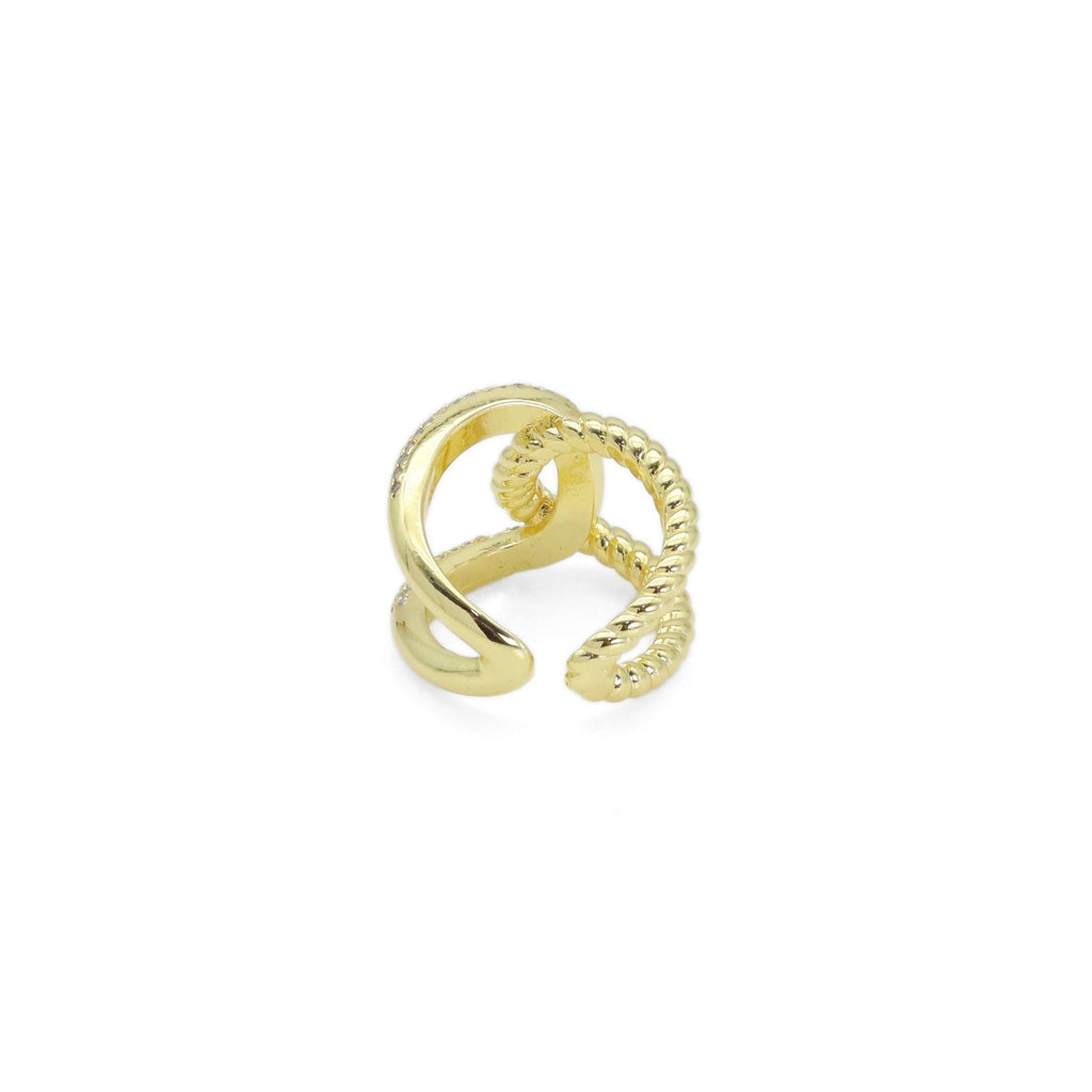 CZ Gold Oval Cross LInk Adjustable Ring, Sku#LD536