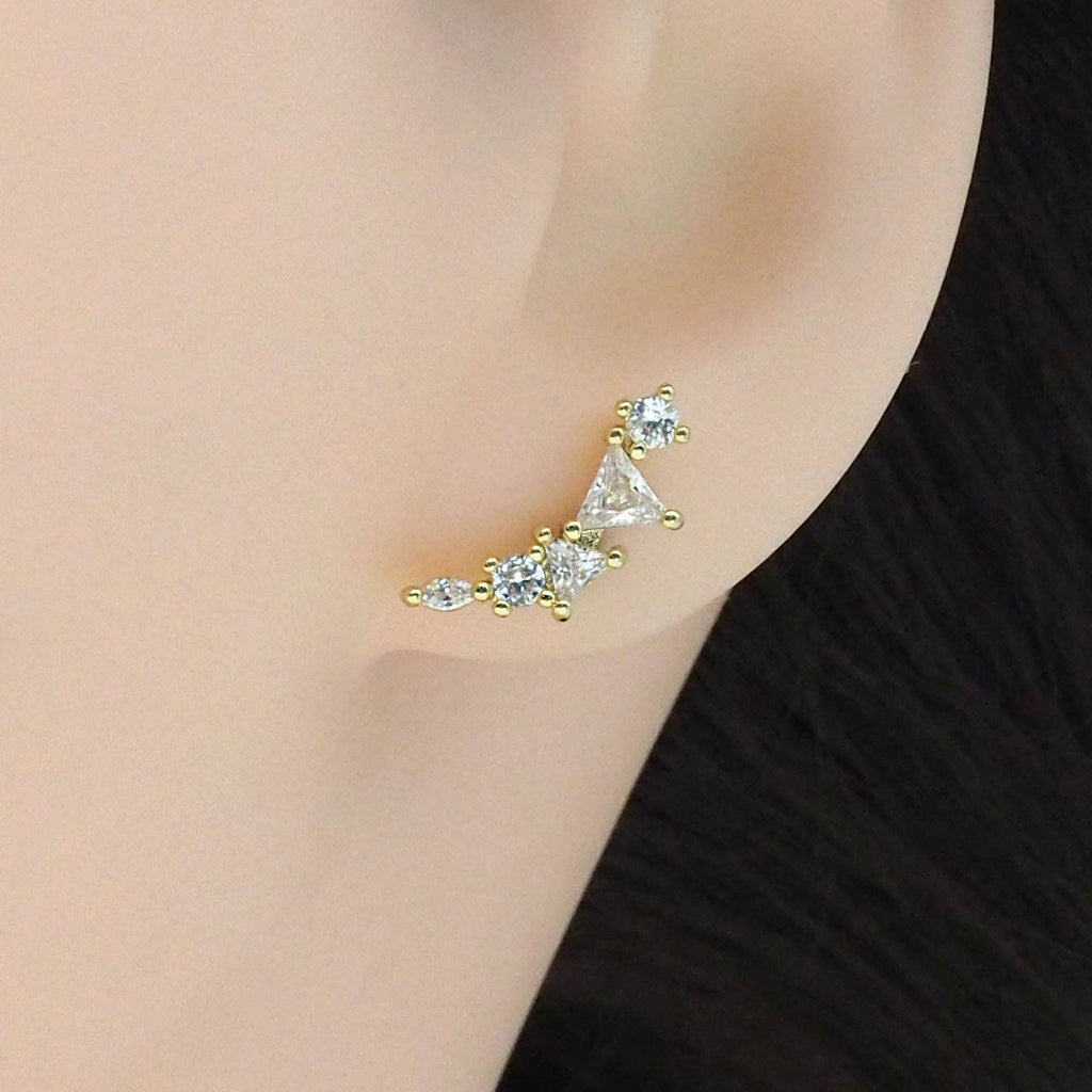 Gold Triangle CZ Moon Stud Earrings, Sku#LK855