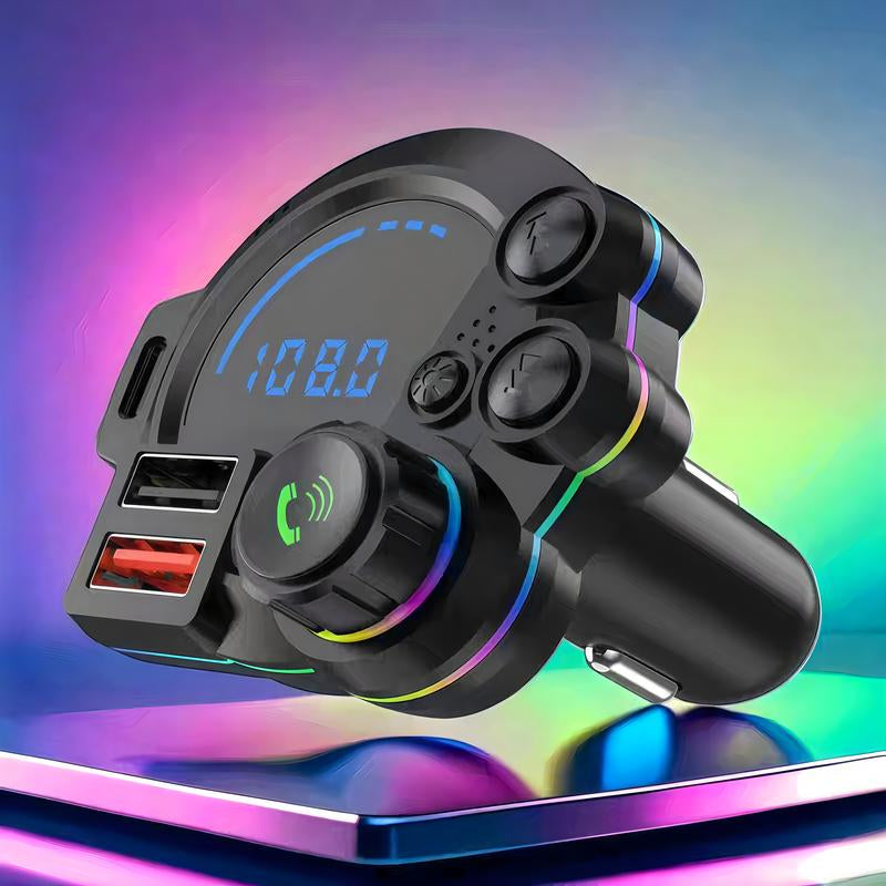 New In-Car Bluetooth Car Charger MP3 Player with Dual USB Plugs Hands-Free Calling & Colorful LED Lights Super Fast Charging