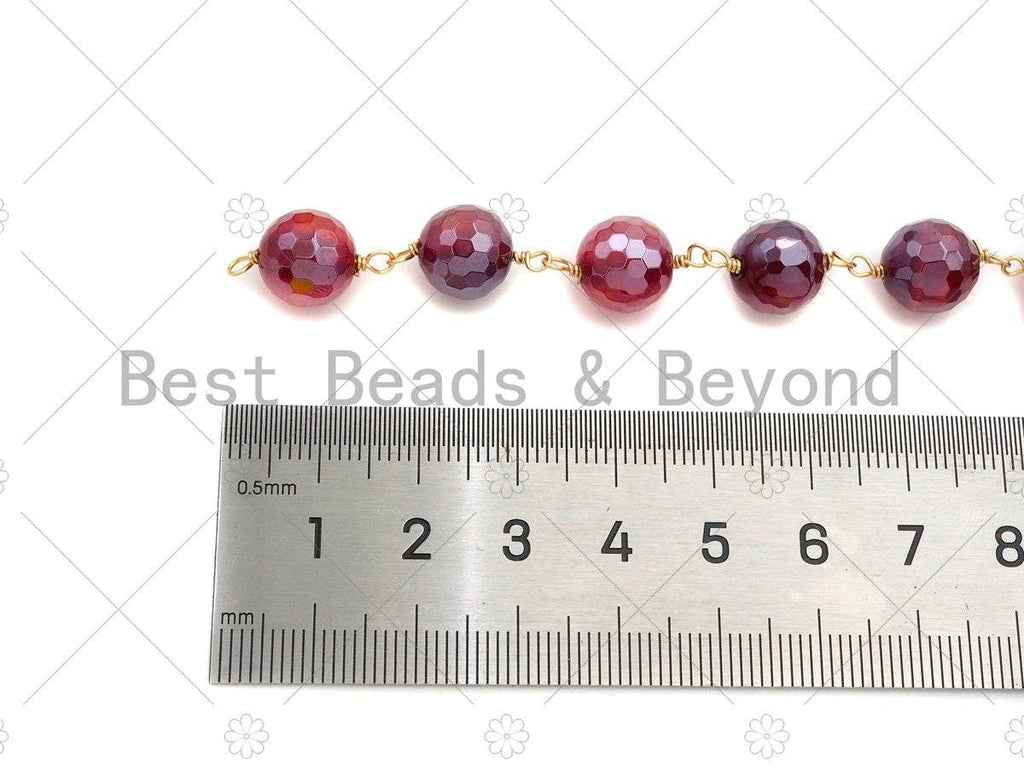 Mystic Agate Purple/Green Brown/Pink Rosary Chain, 10mm Agate Beaded Chain, Wire Wrapped Gold Chain, Sku#V87