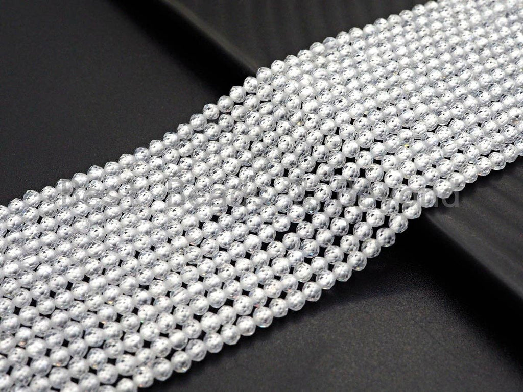 2mm/3mm/4mm High Quality Sparkly Cubic Zirconia Beads, Faceted Sparkly Clear White Color beads, 15.5inch full strand, SKU#U919