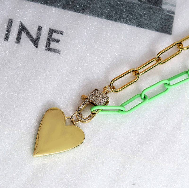 Mixed Color Paperclip Chain Heart Necklace, sku#EF158